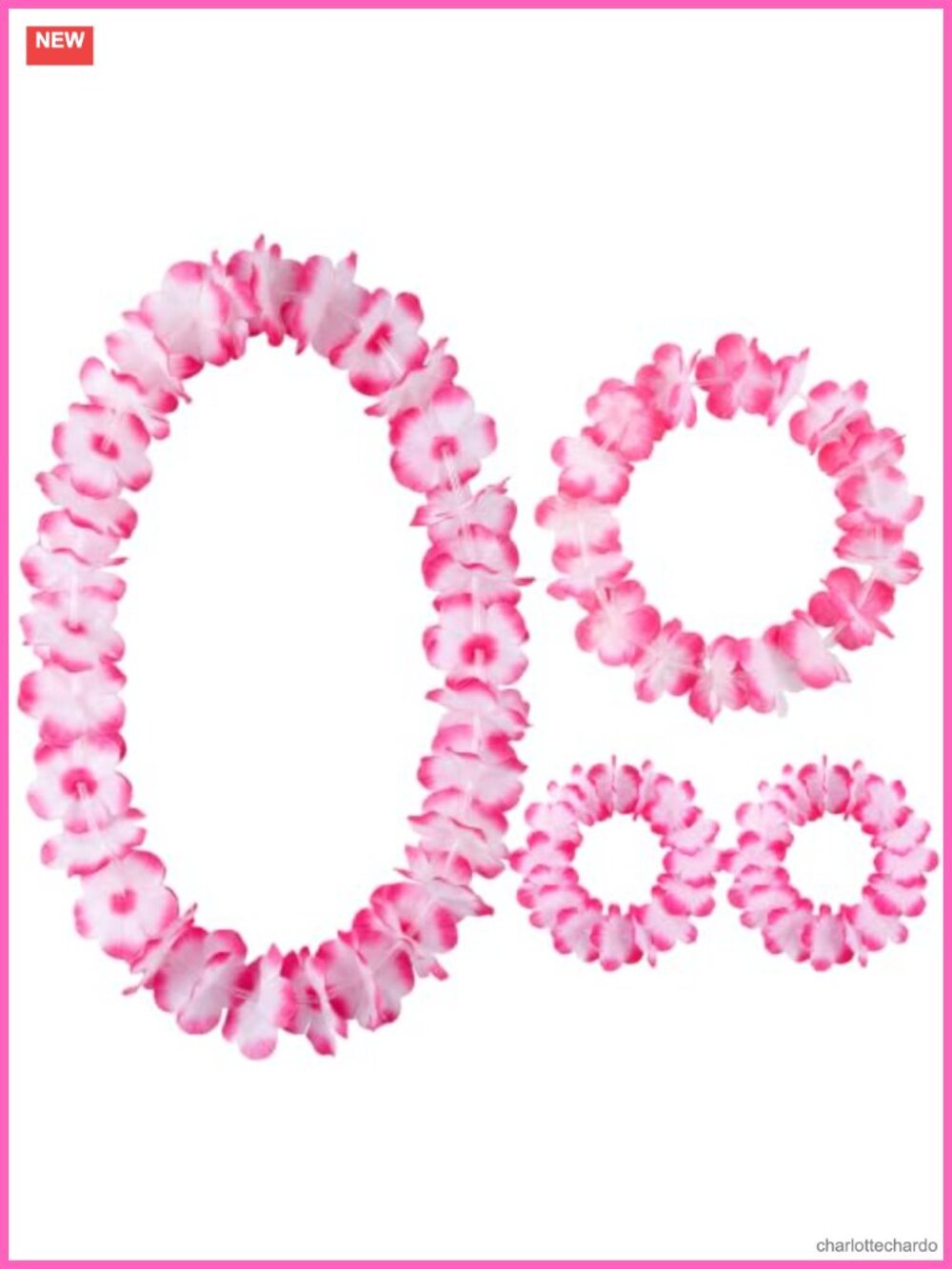 Hawaiian Luau Lei Set Necklace Headband Wristband Polyester Tropical Party